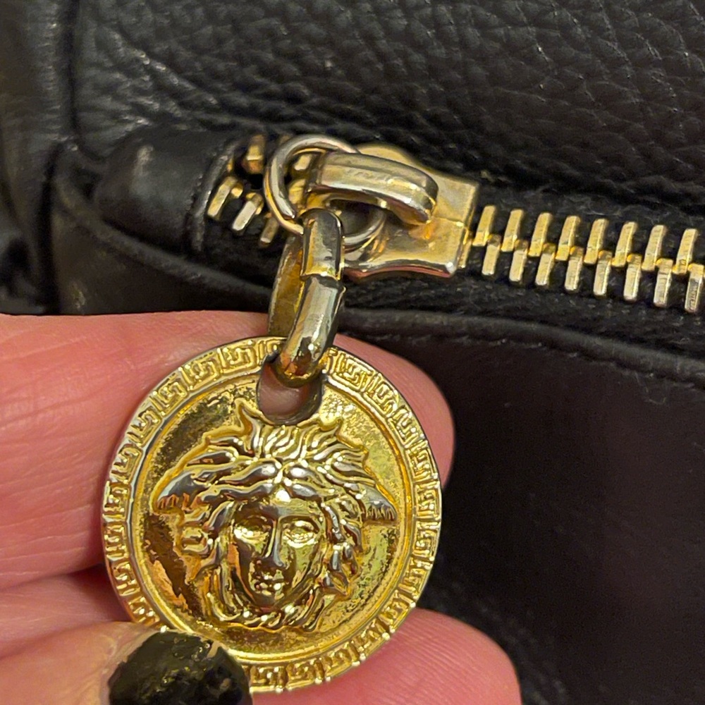 Versace Black Leather Backpack with Gold Medusa Charm. - Picture 9 of 14